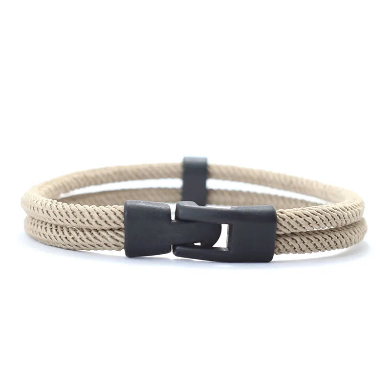 Pulseira de Corda Masculina Dupla Camada - Caqui