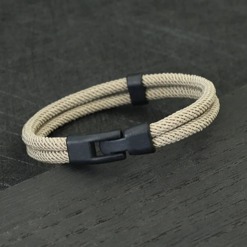 Pulseira de Corda Masculina Dupla Camada - Caqui